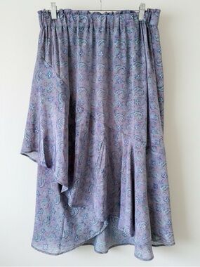 Sissel Edelbo Silk Upcycled Sari Asymmetrical Midi Skirt Sz M/L Lavender Paisley